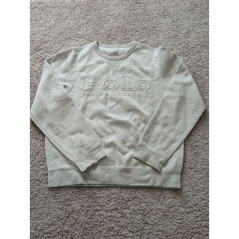 Polo Ralph Lauren Embossed Logo Crewneck Sweatshirt Gray Mens Medium EUC Preppy